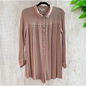 Women's Romper Tan Button-Up Lined NWOT Large